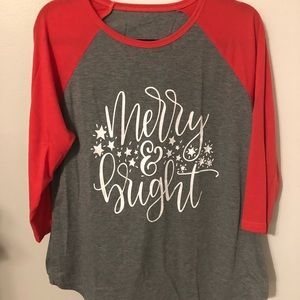 NWT “Merry and Bright” Holiday Raglan Style Top